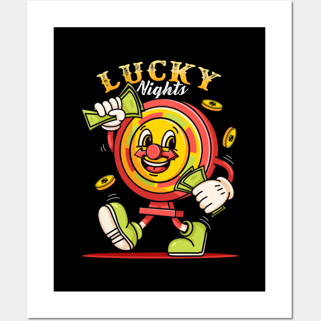 Lucky night. Gambling machine mascot character carrying money Wall Art by Vyndesign